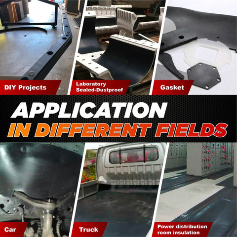 Applications of Heavy Duty Tough As Nails Neoprene Rubber Sheet Roll With Adhesive Backing for gaskets, cars, trucks, and insulation.