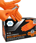 Med Pride Maxx Strength orange nitrile industrial gloves, 8 mil thick, size M-XXL, 100 gloves