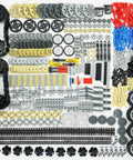 Gear Builder Bulk Kit For Brick Creations: Axles, Gears, Universal Joints, Shock Absorbers, Connectors, Wheels, Chains And Tires