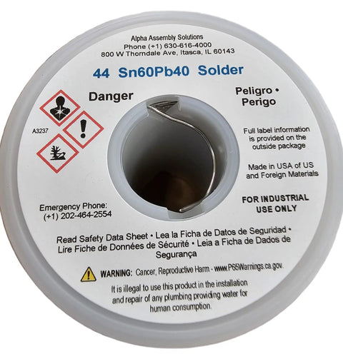 Top view of Wire Solder 0.031 Inch Diameter Sn60Pb40 60/40, 1 Lb Spool With Flux, Yellow Label