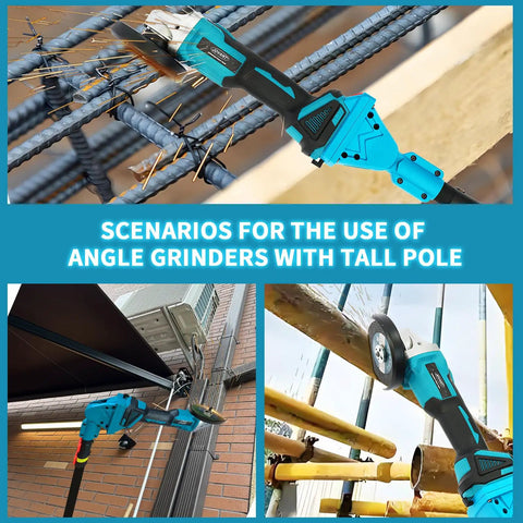 2 In 1 Cordless Telescoping Pole Grinder And Wire Brush With 20V Max Power in use for cutting and grinding in different settings
