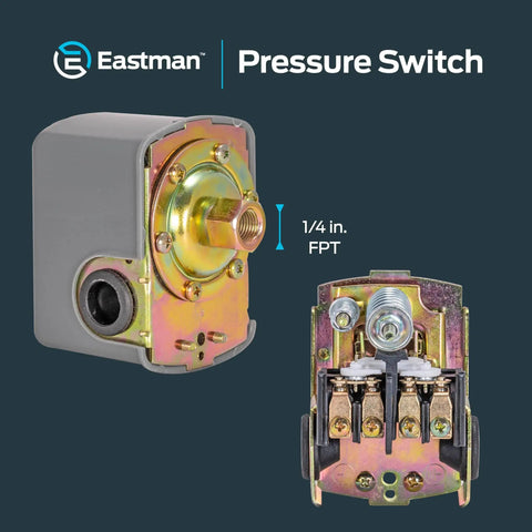 Pressure Switch For Electric Water Pumps 30 To 50 PSI Preset One Quarter Inch FPT Connection With 18 NPSF Threads Easy Install