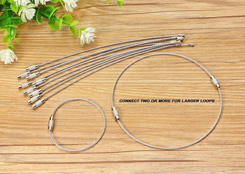 Heavy Duty 6 Inch Stainless Steel Wire Key Rings And Keychains Kit with 1.5mm tag rope shown on wooden surface with flowers