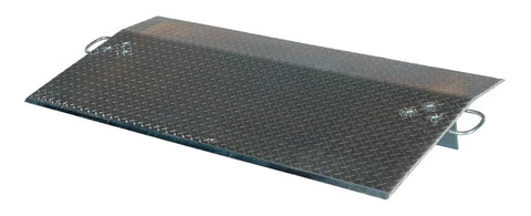 Sixty By Thirty Inch Half Inch Thick Aluminum Dock Plate With Seven Thousand Eight Hundred Pound Load Rating, showing diamond plate surface and handles.