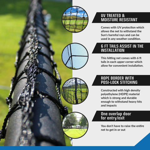 Close-up of Backyard Batting Cage Net For Baseball And Softball Practice HDPE Pitching Netting With 24 Twine features and benefits.