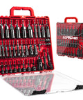 55 piece Magnetic Impact Nut Driver Set for Pros in red case, including SAE and metric deep driver bits and extensions.
