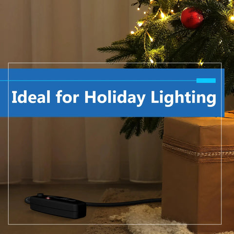 Heavy Duty Tabletop Lamp Dimmer Switch With No Sweat Plug And Play Setup For Smooth Brightness Control On CFL And LED Fixtures Up To Two Hundred Watts Total Rock Solid Performance UL Listed Black Housing near a Christmas tree.