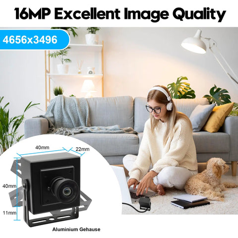 Crisp 16MP USB Camera With 120 Degree Wide Angle Lens for PC, shown with IMX298 sensor in a living room, ideal for machine vision projects.