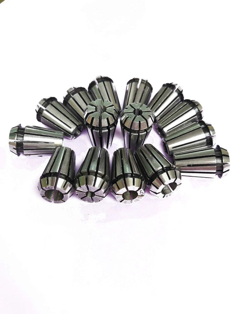 15Pcs ER11 Spring Collet Set For CNC Milling And Lathe Tooling, arranged in a semicircle, 1065 carbon steel