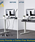 Two Pack Under Desk Cable Management Tray 16.5 Inch Wire Organizer For Power Strips And Cords Heavy Duty Steel Cable Tray Before and After Comparison