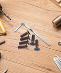 Steering Wheel Screw Kit M5 Aluminum Bolts With Hex Socket Wrench for Cars Interior, showcasing tools on a wooden surface.