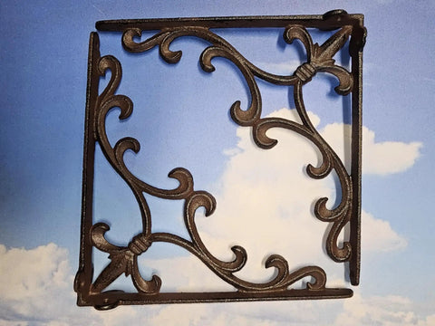 Heavy Duty Cast Iron Shelf Bracket Set With Ornate Fleur De Lis Pattern 10 By 10 Inch Shelf Supports For Sturdy Wall Shelves