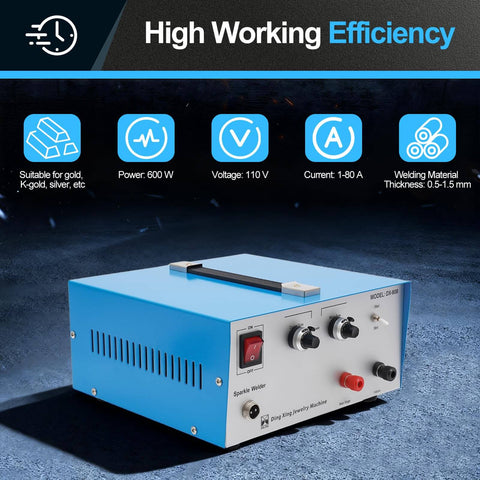 Pro Grade 110V Portable Spot Welder Kit With Pedal Switch, Pulse Welding Machine shown from front angle on dark surface