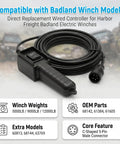 Premium 5 Pin Winch Remote Control Switch Cable For Badland Electric Winches 5000 Lb 9000 Lb And 12000 Lb Series Models with C-shaped connector.