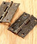 Two Pack Cabinet Door Hinges 36 By 23 MM For Wooden Boxes Built To Last with detailed antique brass finish