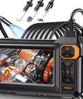 Boss HD Endoscope Camera With Light 1920P Borescope showing machinery on 4.3 Inch IPS Screen with 8 LEDs and 6.6ft cable.
