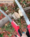 Badass Tough As Nails 10 Inch Folding Pruning Saw With SK5 Steel Blade Cuts 6 Inch Branches cleanly cutting through thick branch