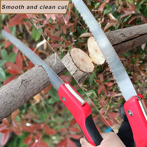 Badass Tough As Nails 10 Inch Folding Pruning Saw With SK5 Steel Blade Cuts 6 Inch Branches cleanly cutting through thick branch