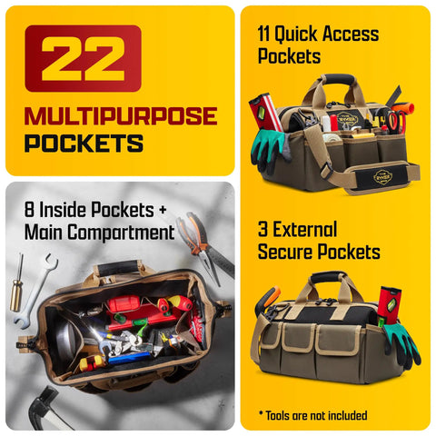 Premium 14 Inch Heavy Duty Tool Bag Organizer With Deep Storage Compartments And Quick Access Pockets Built Tough For Mechanics And Pros Khaki Job Site Hustle Ready Gear Tote
