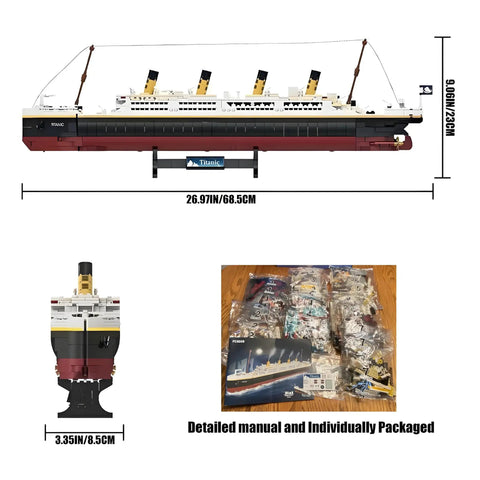 Epic Titanic Model Kit With 2022 Building Blocks, Giant 26.97 Inch Replica Ship, STEM 3D Puzzle Toy For Kids And Adults, Educational Collectible Display For Home Or Office Decor, Realistic Bow, Funnel, And Propeller Detail, side view