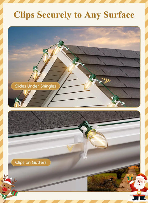 All In One Outdoor Christmas Light Clips 200 Pack Universal Gutter And Shingle Clips For Hanging C9 C7 And Mini String Lights
