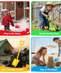 Children using 4 Piece 15 Inch Beach Sand Shovel Set for Kids, Colorful Outdoor Digging Toys, ideal for snow, gardening, camping, and beach play.
