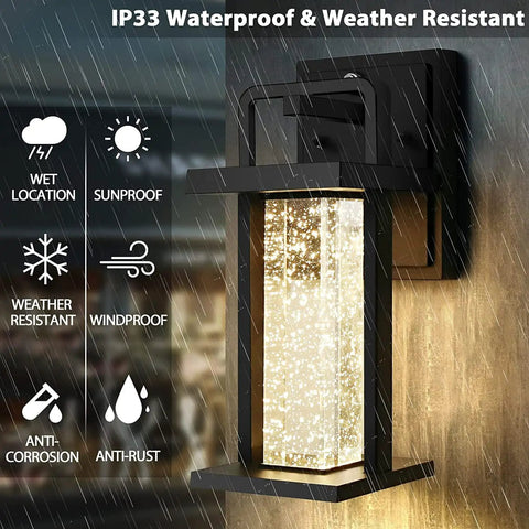 Dusk To Dawn Outdoor LED Wall Light With Crystal Glass 10W 480LM IP23 Patio showing rain resistance features