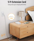 Heavy Hitter Power Strip Surge Protector With Six Wide Spread Outlet Plugs And Four Fast Charge USB Ports Including Dual Type C Inputs for a nightstand setup.