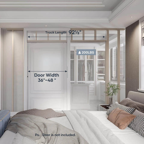 8 Foot Sliding Pocket Door Hardware Track Kit Aluminum Built Tough Heavy Duty Top Mount For 36 To 48 Inch Doors Commercial Grade Easy To Install Quiet And Smooth Operation Door Not Included installed in bedroom interior