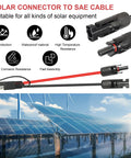 Beefed-Up Heavy Duty 20 Feet 10AWG Solar Panel To SAE Adapter Cable For RV And Caravan with red and black connectors, solar panels