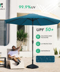 9 Foot Outdoor Patio Umbrella With Push Button Tilt And Crank Market Style Canopy 8 Sturdy Ribs UV Protection Waterproof