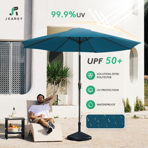 9 Foot Outdoor Patio Umbrella With Push Button Tilt And Crank Market Style Canopy 8 Sturdy Ribs UV Protection Waterproof