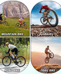 Cyclists on mountain, gravel, road, and trail bikes showcasing terrain adaptability.