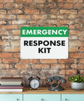 Emergency Response Kit First Aid Sign 8x12 Inches Rust Free Aluminum Weatherproof Wall Mount Safety Warning for workspace