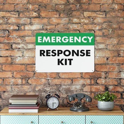 Emergency Response Kit First Aid Sign 8x12 Inches Rust Free Aluminum Weatherproof Wall Mount Safety Warning for workspace