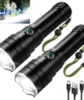 Ultra Bright Black Flashlight For Home, Outdoors And Emergency Use, Compact Durable Pocket Light With Long Battery Life, IPX Waterproof, USB Rechargeable, Easy Toggle Switch, Perfect Everyday Carry featuring dual flashlights and USB cables
