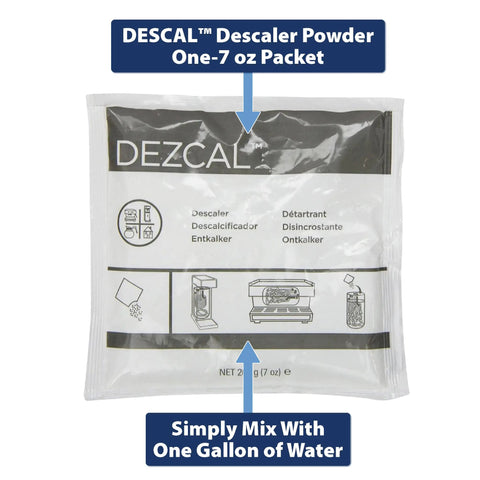 Tankless Water Heater Descale Kit with 7 oz descaler powder packet for fast, no-fuss cleaning of tankless units.