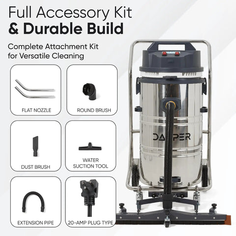 Badass Heavy Duty Industrial Wet Dry Vacuum 21 Gallon Tank with full accessory kit for versatile cleaning.