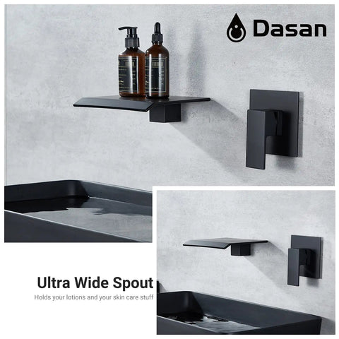Slick Matte Black Wall Mount Waterfall Bathroom Faucet In Wall Sink Faucet Single Handle Wall Mounted Modern Faucet