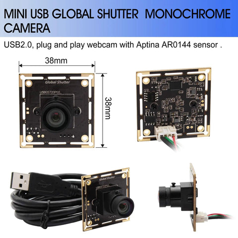 Global Shutter USB Camera Module 720P 60fps High Speed USB Camera Board with 100 Degree Wide Angle M12 Lens front view