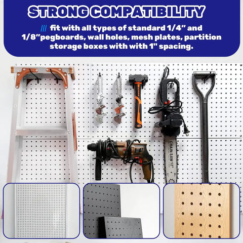 40 Pack 8 Inch Black Stainless Steel Pegboard Hooks Bulk Set for Slatwall and Pegboard Displays holding tools