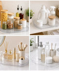 Slick Rectangular Lazy Susan Turntable For Refrigerator And Pantry With Smooth Spin Base That Glides Like Butter holding jars and bottles.