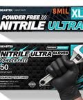 Heavy Duty Nitrile Disposable Gloves, 8 Mil Thick, Black Diamond Textured Finish, Powder Free, X Large, 50 Count packaging