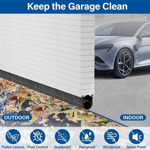Garage Door Weather Stripping Kit With U And O Ring Seals installed, sealing gap, black bottom rubber weatherproof buffer