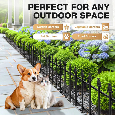 Heavy Duty Decorative Garden Fence Set, 10 Ft Long By 19 In High, 7 Panels, Rustproof Metal Border for Outdoor Yard and Flower Beds