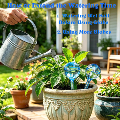 12 Pack Large Plant Watering Globes Self Watering Bulbs For Indoor And Outdoor Pots installed in garden planter