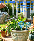 10 Piece Self Watering Bulbs Set For Indoor And Outdoor Plants in a decorative planter with watering can.