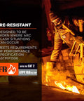 Worker in FR Rated Balaclava For Winter Work Cold Weather Face Mask With Fire Resistant Modacrylic Fleece, managing flames.