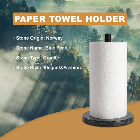 Blue Pearl Granite Paper Towel Holder With Marble Base And Metal Rod 8 Inch Countertop Stand in nature-inspired setting