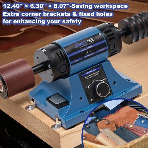 Top Shelf Heavy Duty Leather Burnishing Machine With Variable Speed Dial And Rosewood Edge Polisher for compact workspace use.